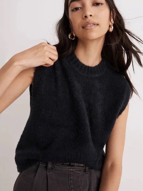 Madewell Boucle Sweater Vest In Black